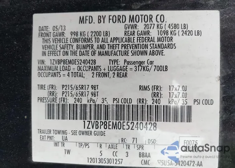 2014 Ford Mustang V6 from USA, damaged, VIN 1ZVBP8EM0E5240428